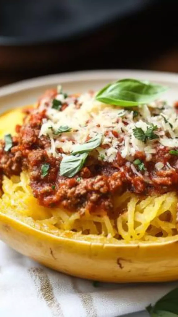 Easy Spaghetti squash with meat sauce and cheese