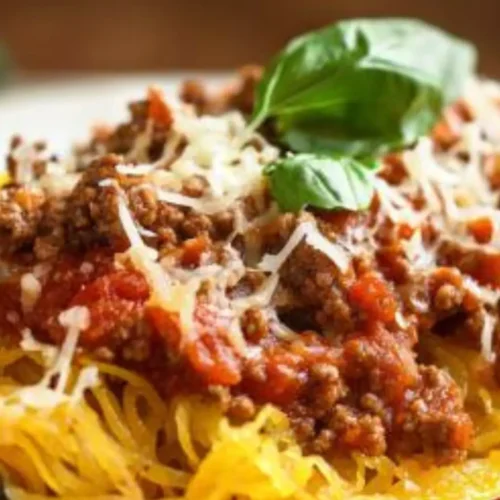 Spaghetti squash with meat sauce and cheese