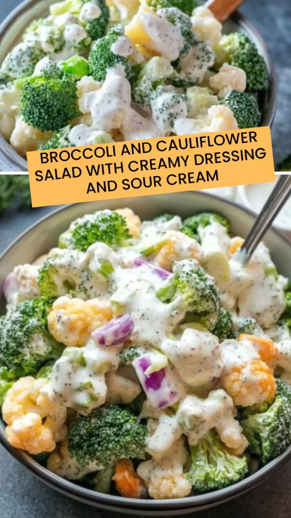 Best Broccoli And Cauliflower Salad With Creamy Dressing And Sour Cream
