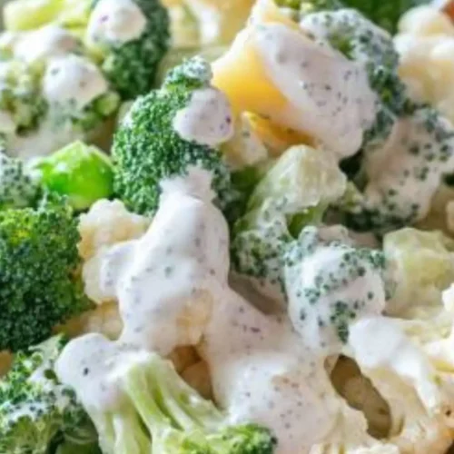 Broccoli And Cauliflower Salad With Creamy Dressing And Sour Cream