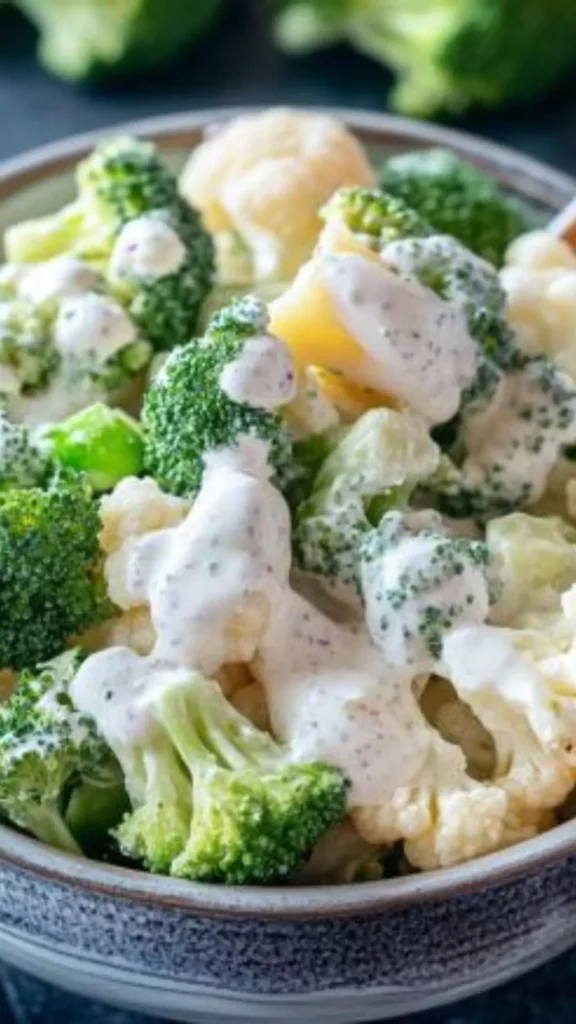 Broccoli And Cauliflower Salad With Creamy Dressing And Sour Cream
