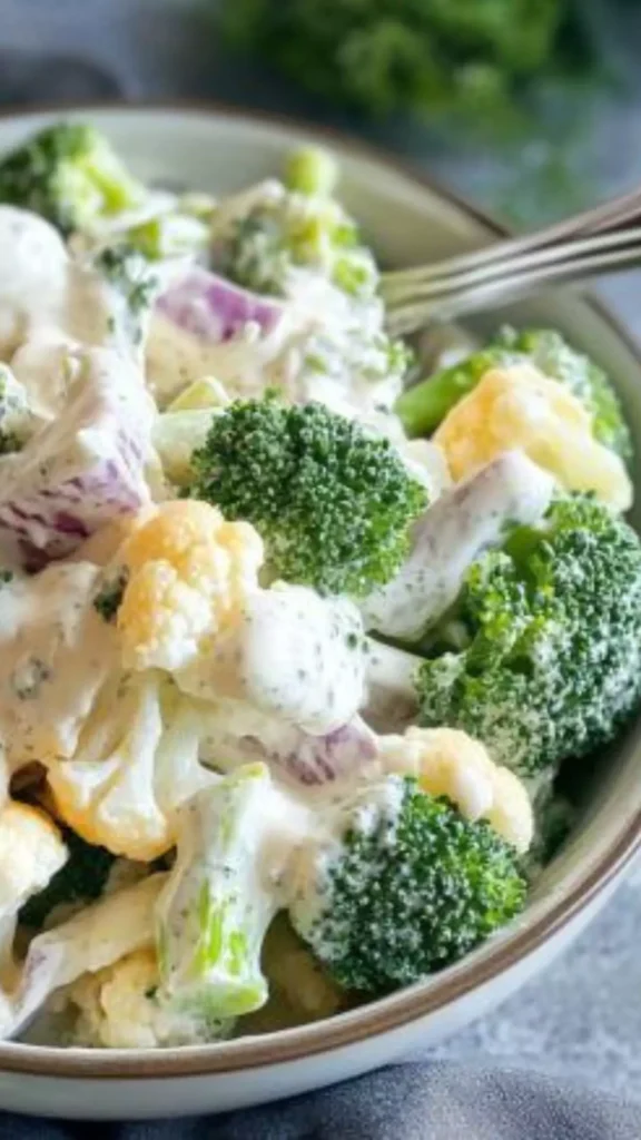 Easy Broccoli And Cauliflower Salad With Creamy Dressing And Sour Cream
