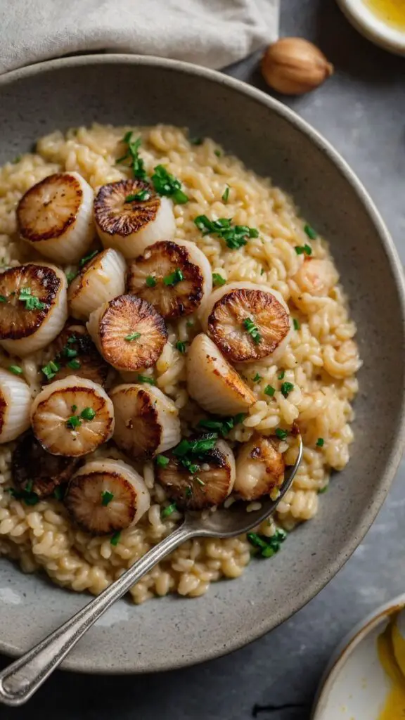 how to make brown butter scallops parmesan risotto
