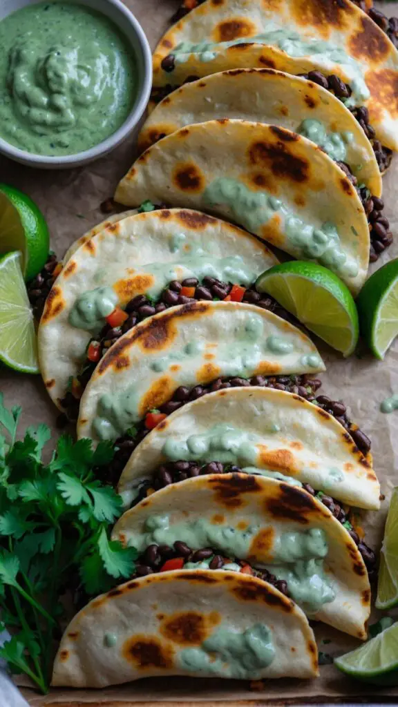 crispy black bean tacos with cilantro lime sauce copycat recipe