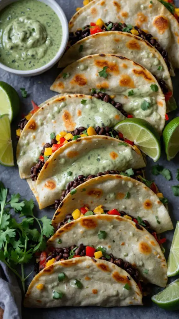 how to make crispy black bean tacos with cilantro lime sauce