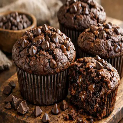double chocolate muffins recipe featured