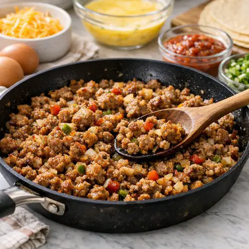 Step 1: Brown Your Sausage and Prepare Your Workspace