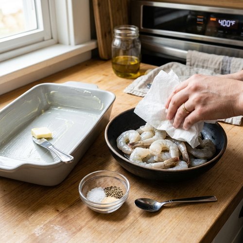Step 1: Prep the Pan and the Shrimp
